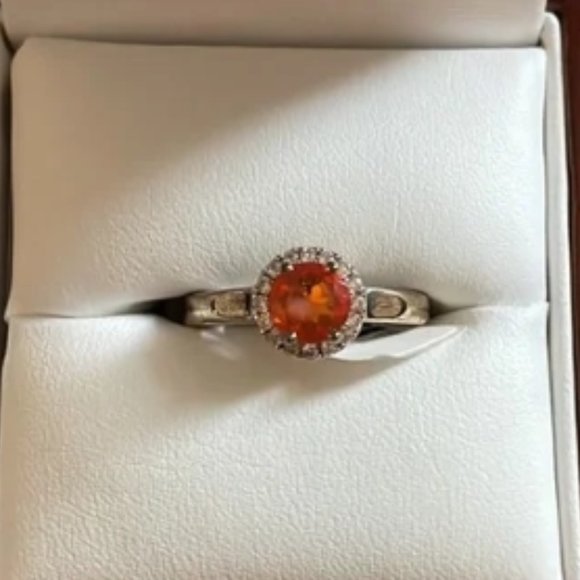 NWT Gorgeous Mexican Fire Opal 18k Gold Over Sterling Silver Halo Ring - Picture 1 of 10